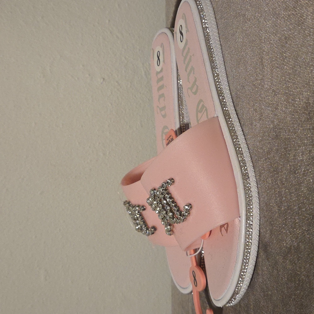 New Juicy Couture Blush Pink Yaresi 2 Rhinestone Slip On Slide Sandals - Picture 2 of 12